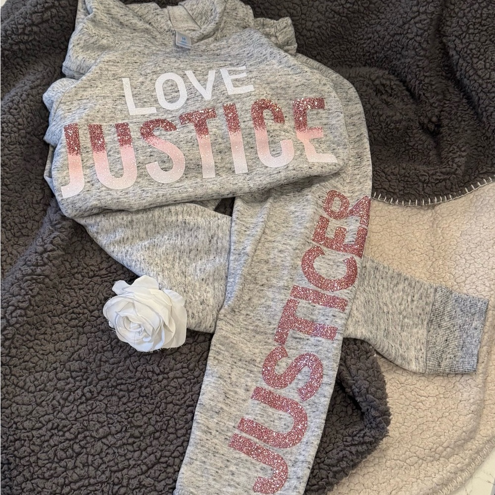 NWOT- Justice Heather Gray Lounge Set with Pink Accents